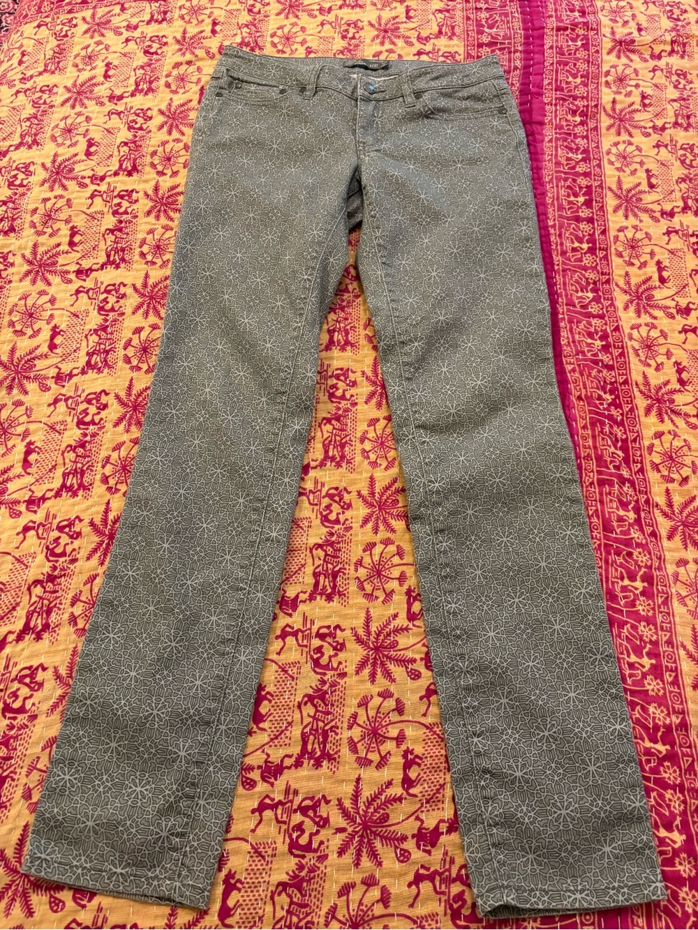 Prana Women's Straight-Leg Jeans in Light Gray Floral Print